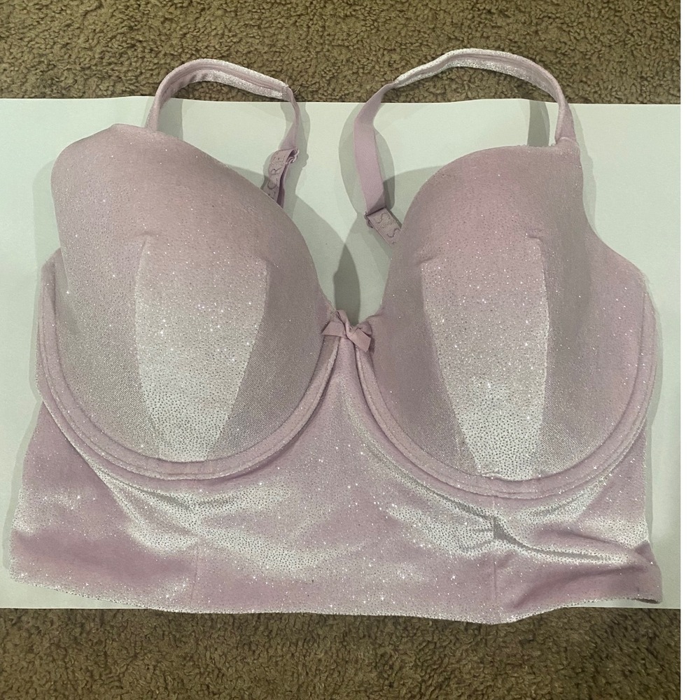 #342 Lavender Womens Victoria's Secret Glitter Velvet Longline Bra 36DDD